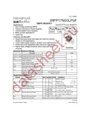 IRFP17N50LPBF datasheet  